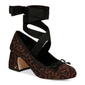 Leopard Print Ankle Tie Heels - Black Ribbon